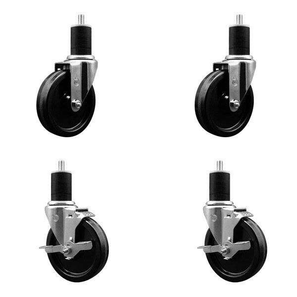 5'' Phenolic Wheel Swivel 1-3/4'' Expand Stem Caster Set 2 Brakes, 4PK